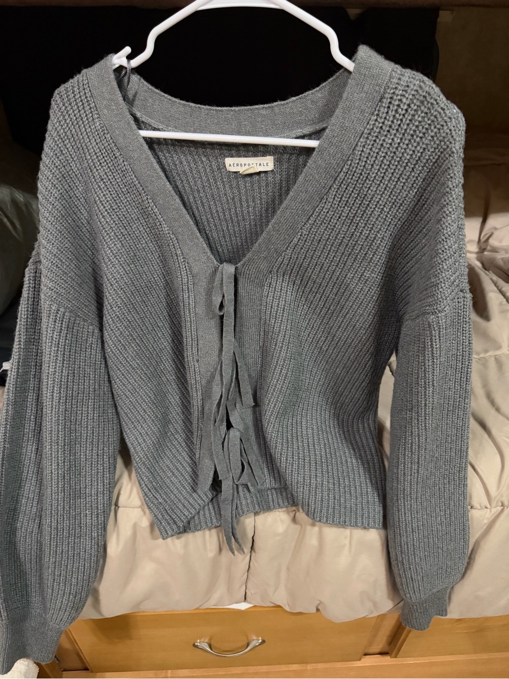 Aeropostale Gray Knit Tie-Front Cardigan